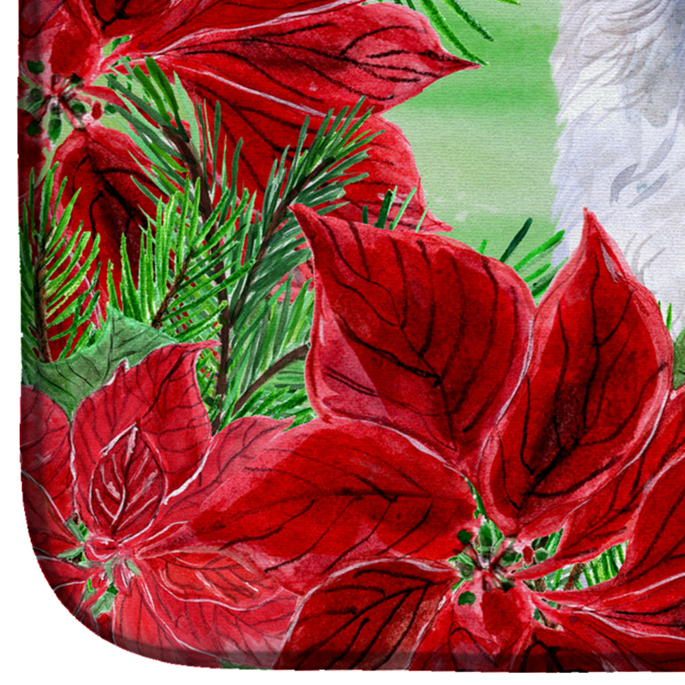 Medium White Poodle Poinsettas Dish Drying Mat CK1331DDM  the-store.com.