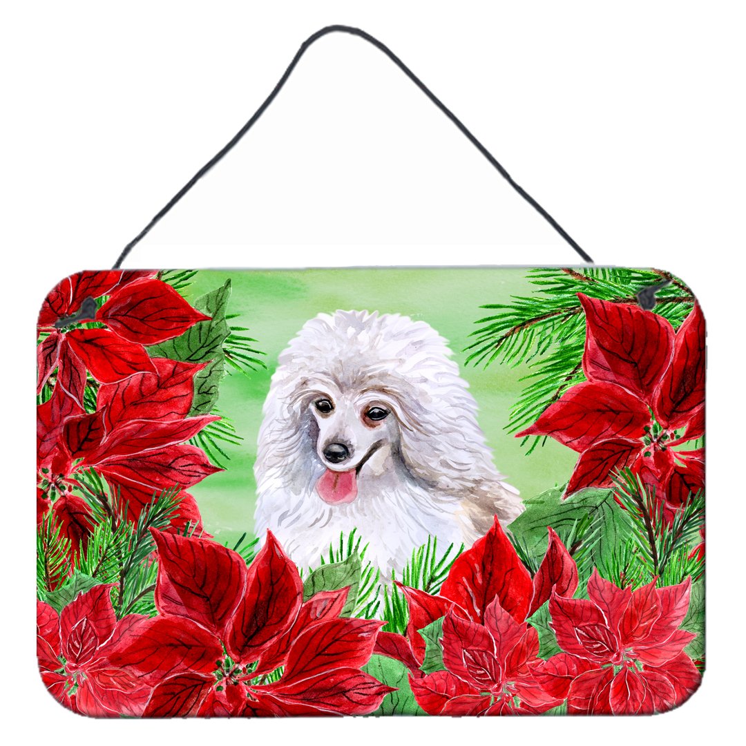 Medium White Poodle Poinsettas Wall or Door Hanging Prints CK1331DS812 by Caroline&#39;s Treasures