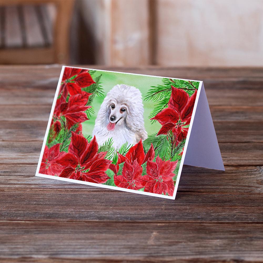 Medium White Poodle Poinsettas Greeting Cards and Envelopes Pack of 8 - the-store.com