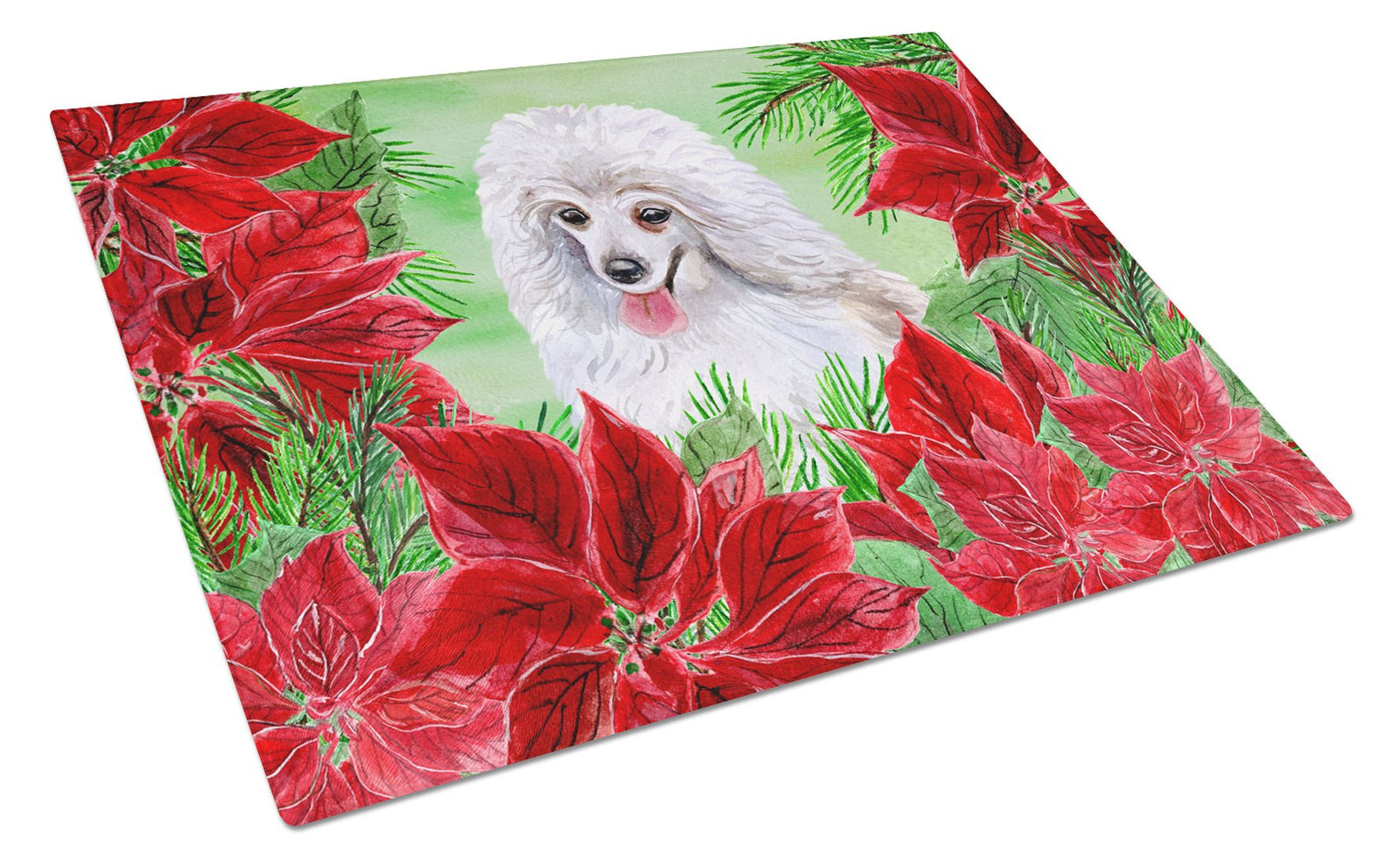 Medium White Poodle Poinsettas Glass Cutting Board Large CK1331LCB by Caroline's Treasures