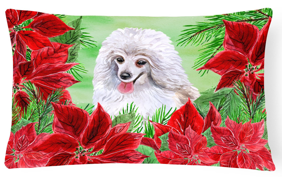 Medium White Poodle Poinsettas Canvas Fabric Decorative Pillow CK1331PW1216 by Caroline&#39;s Treasures
