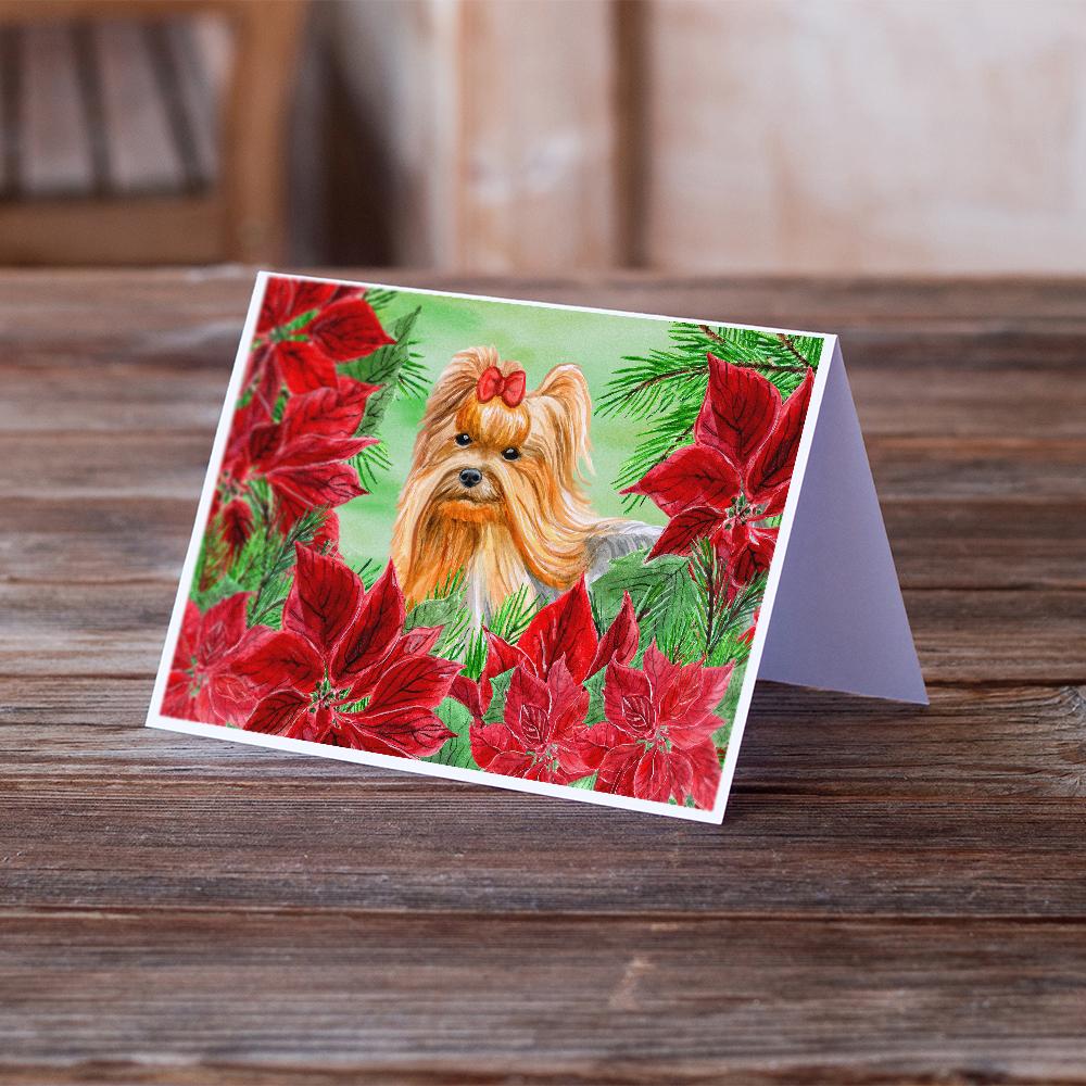Yorkshire Terrier Poinsettas Greeting Cards and Envelopes Pack of 8 - the-store.com