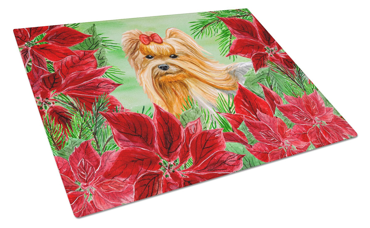 Yorkshire Terrier Poinsettas Glass Cutting Board Large CK1333LCB by Caroline&#39;s Treasures