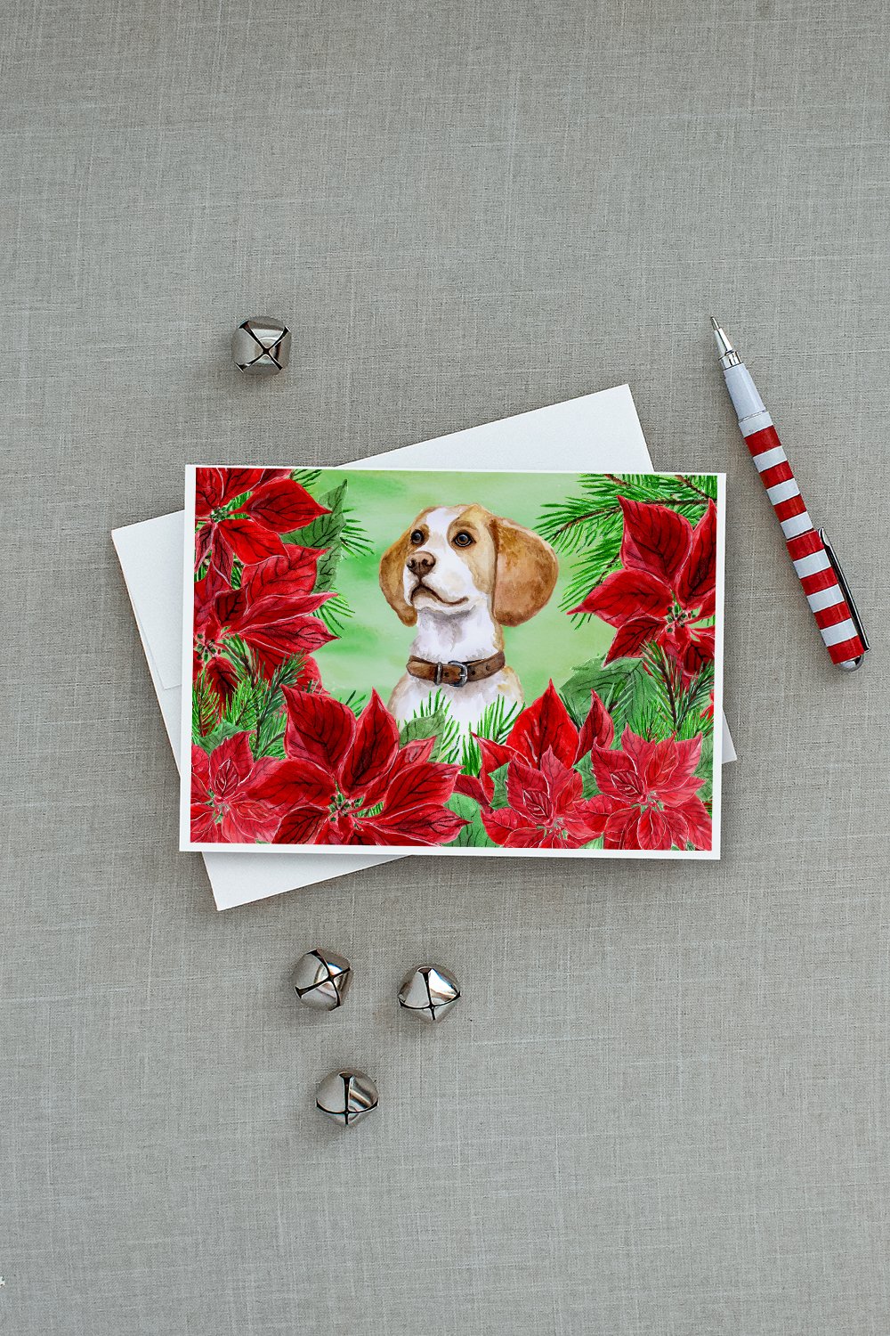 Beagle Poinsettas Greeting Cards and Envelopes Pack of 8 - the-store.com