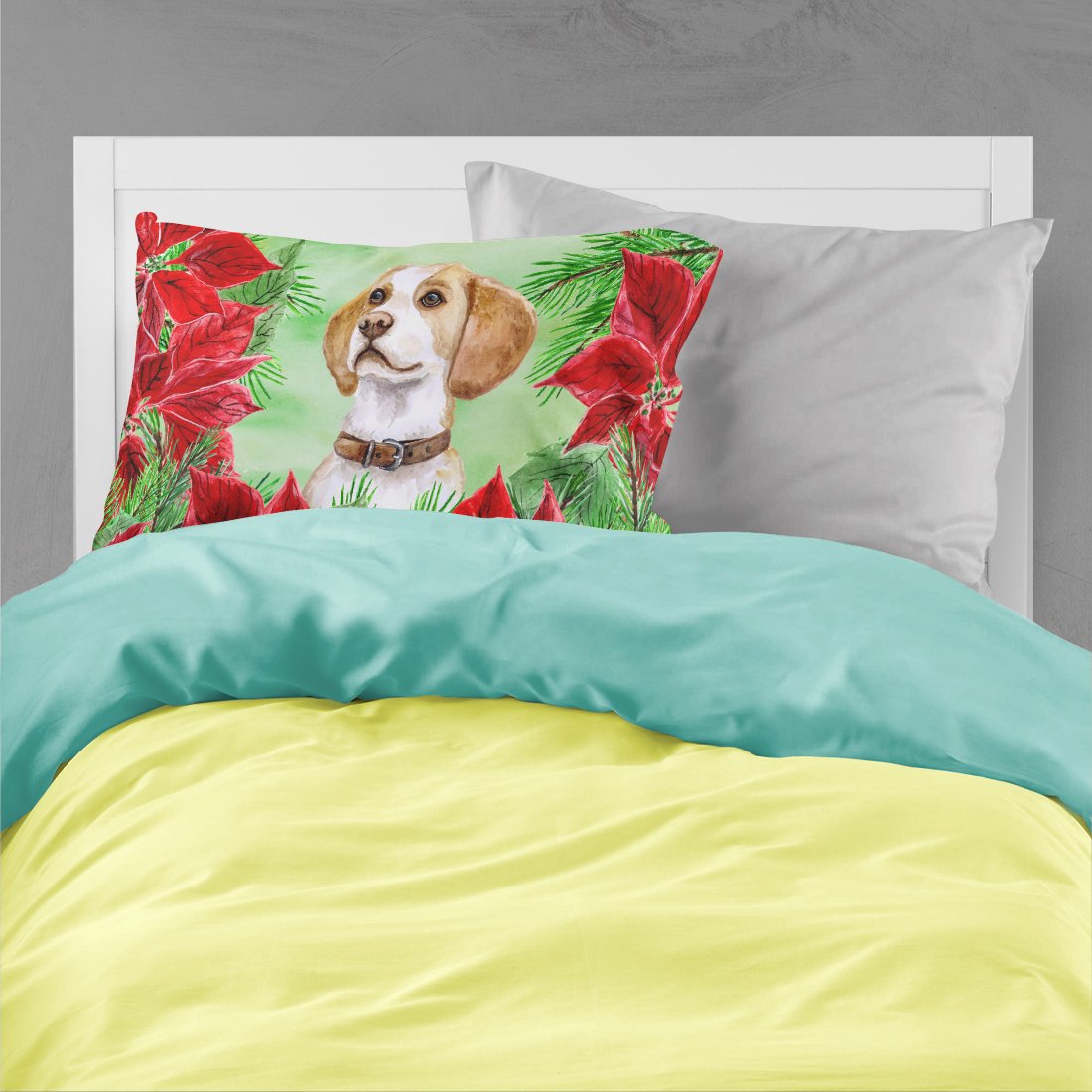 Beagle Poinsettas Fabric Standard Pillowcase CK1334PILLOWCASE by Caroline's Treasures