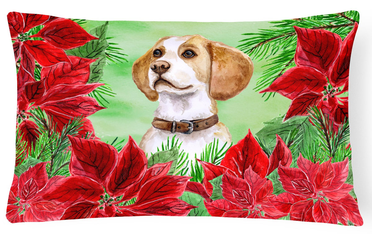 Beagle Poinsettas Canvas Fabric Decorative Pillow CK1334PW1216 by Caroline&#39;s Treasures
