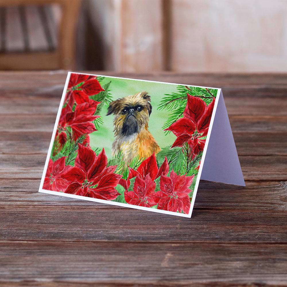 Brussels Griffon Poinsettas Greeting Cards and Envelopes Pack of 8 - the-store.com
