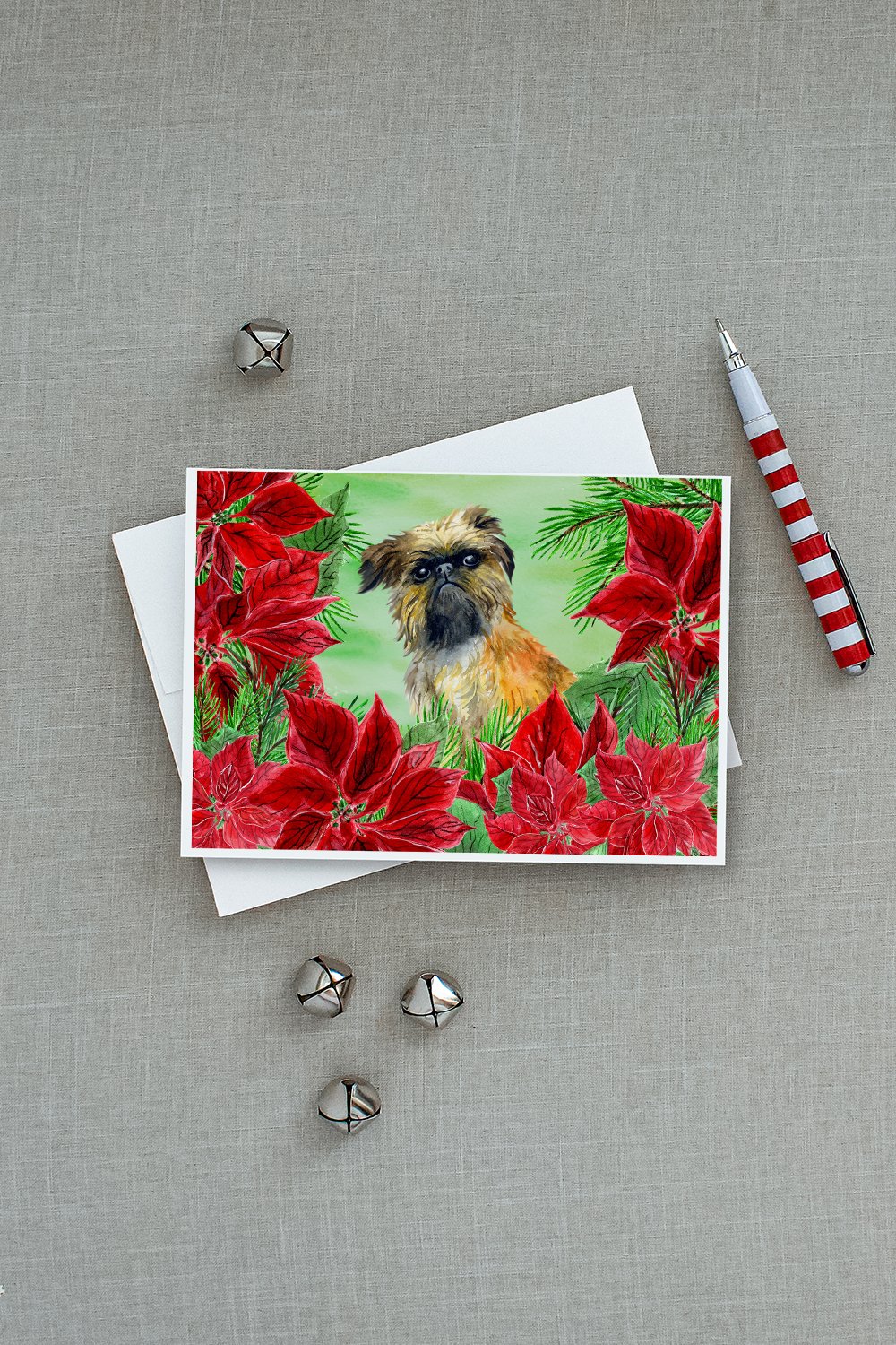 Brussels Griffon Poinsettas Greeting Cards and Envelopes Pack of 8 - the-store.com