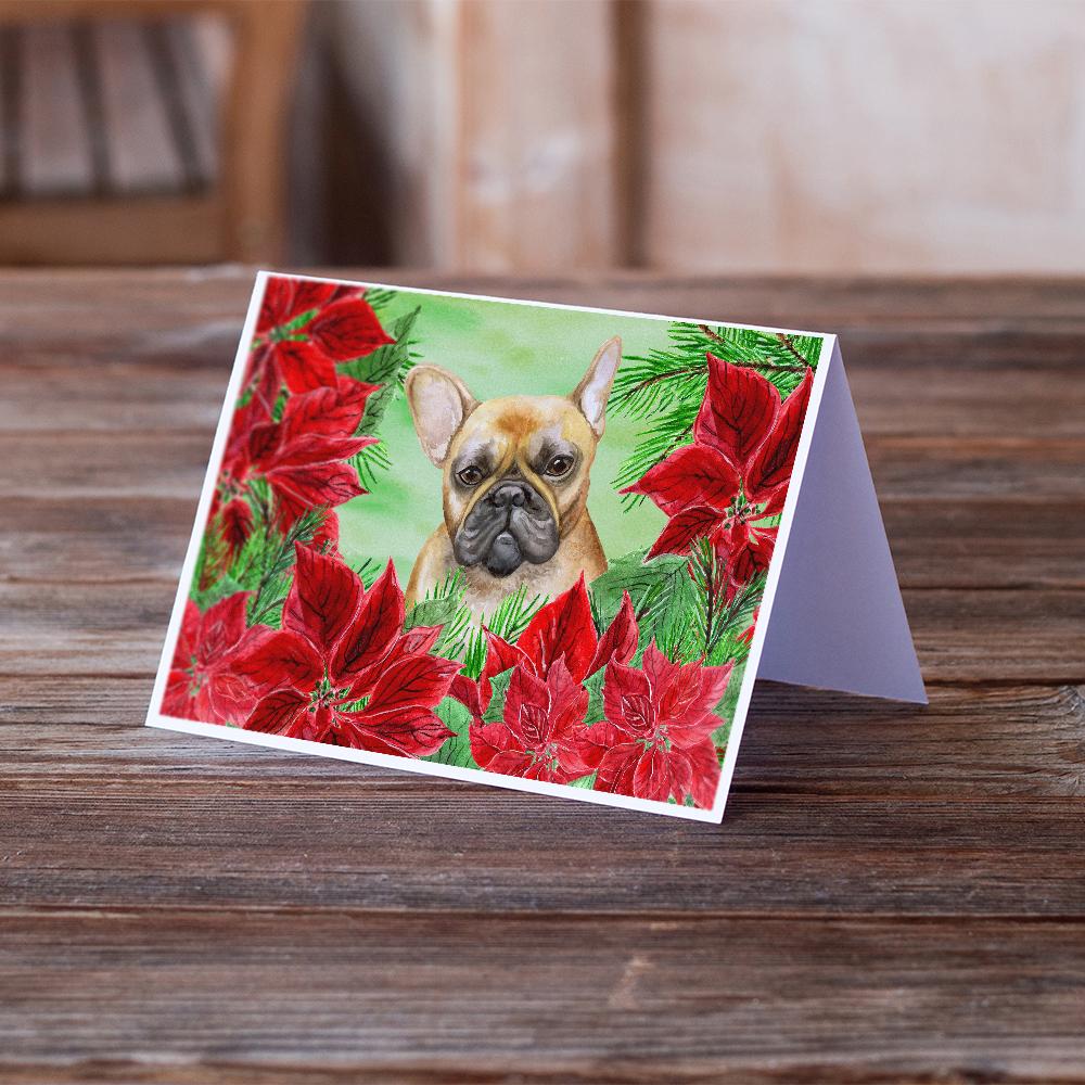 French Bulldog Poinsettas Greeting Cards and Envelopes Pack of 8 - the-store.com