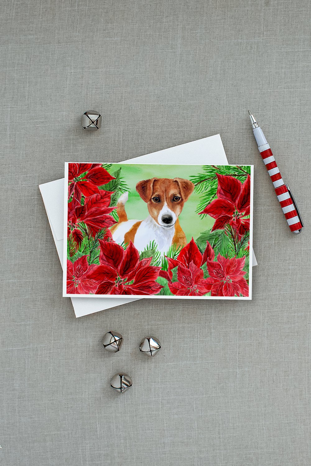 Jack Russell Terrier Poinsettas Greeting Cards and Envelopes Pack of 8 - the-store.com