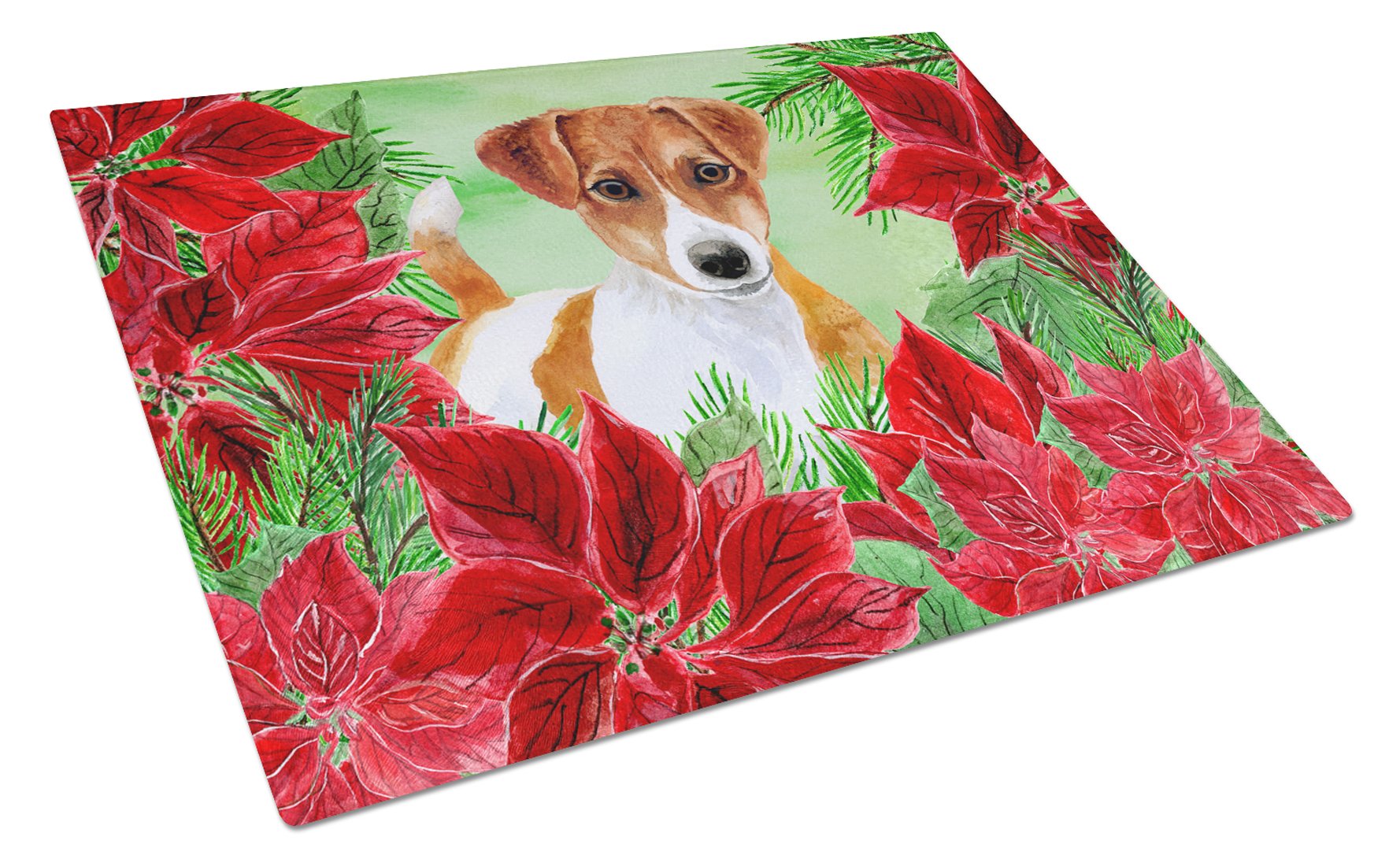 Jack Russell Terrier Poinsettas Glass Cutting Board Large CK1337LCB by Caroline's Treasures