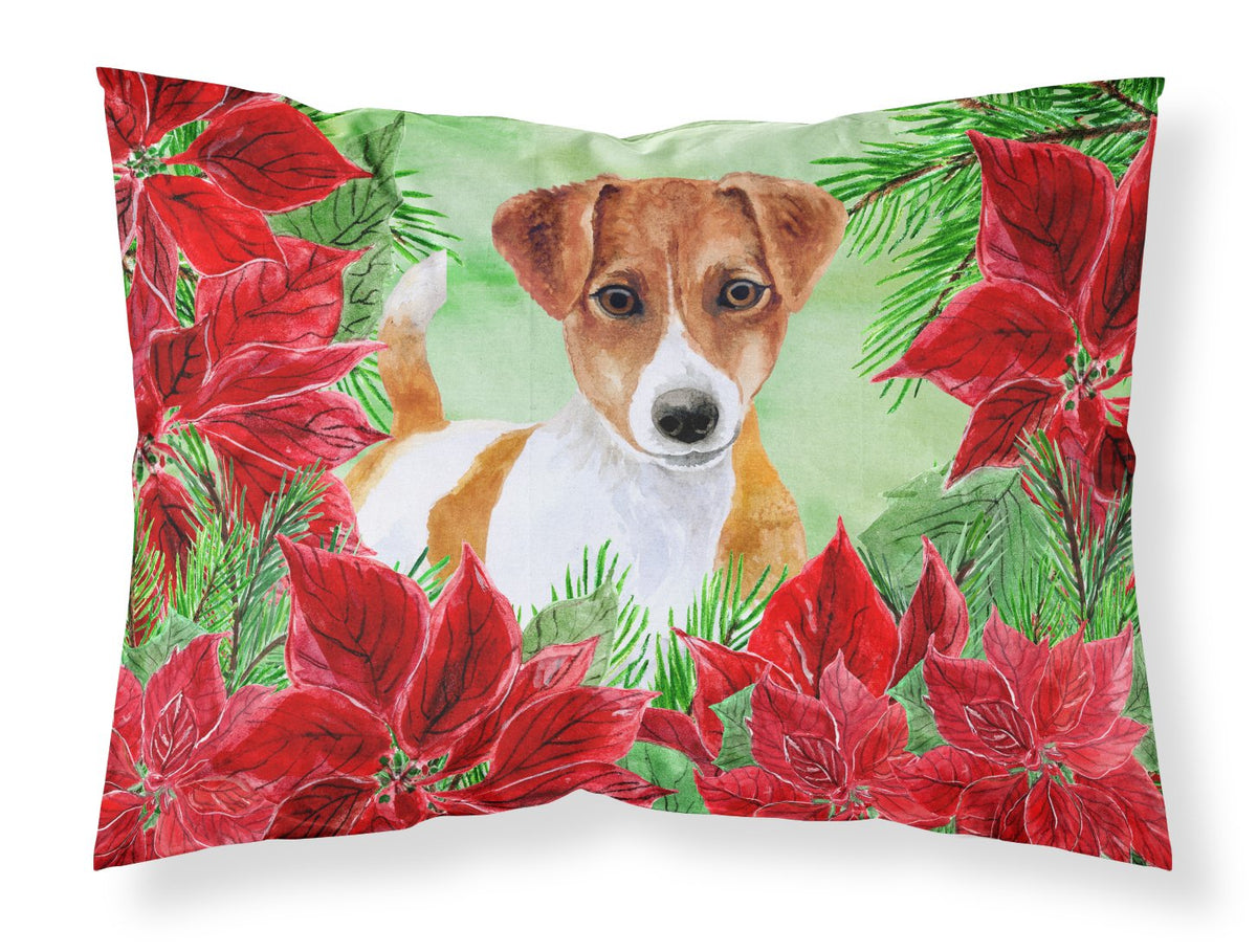 Jack Russell Terrier Poinsettas Fabric Standard Pillowcase CK1337PILLOWCASE by Caroline&#39;s Treasures