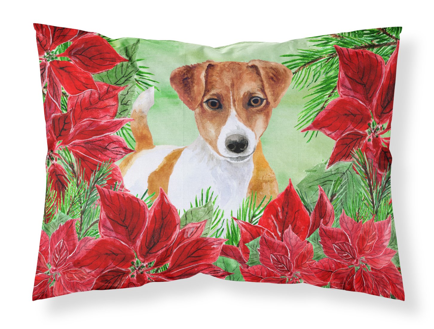Jack Russell Terrier Poinsettas Fabric Standard Pillowcase CK1337PILLOWCASE by Caroline's Treasures