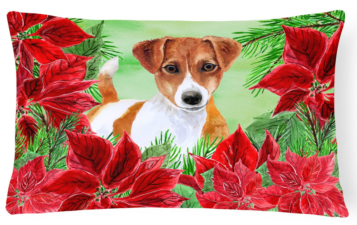 Jack Russell Terrier Poinsettas Canvas Fabric Decorative Pillow CK1337PW1216 by Caroline&#39;s Treasures