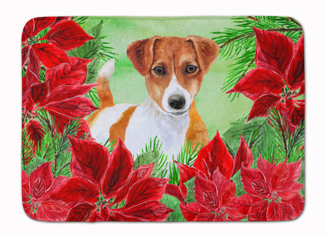 Jack Russell Terrier Poinsettas Machine Washable Memory Foam Mat CK1337RUG - the-store.com