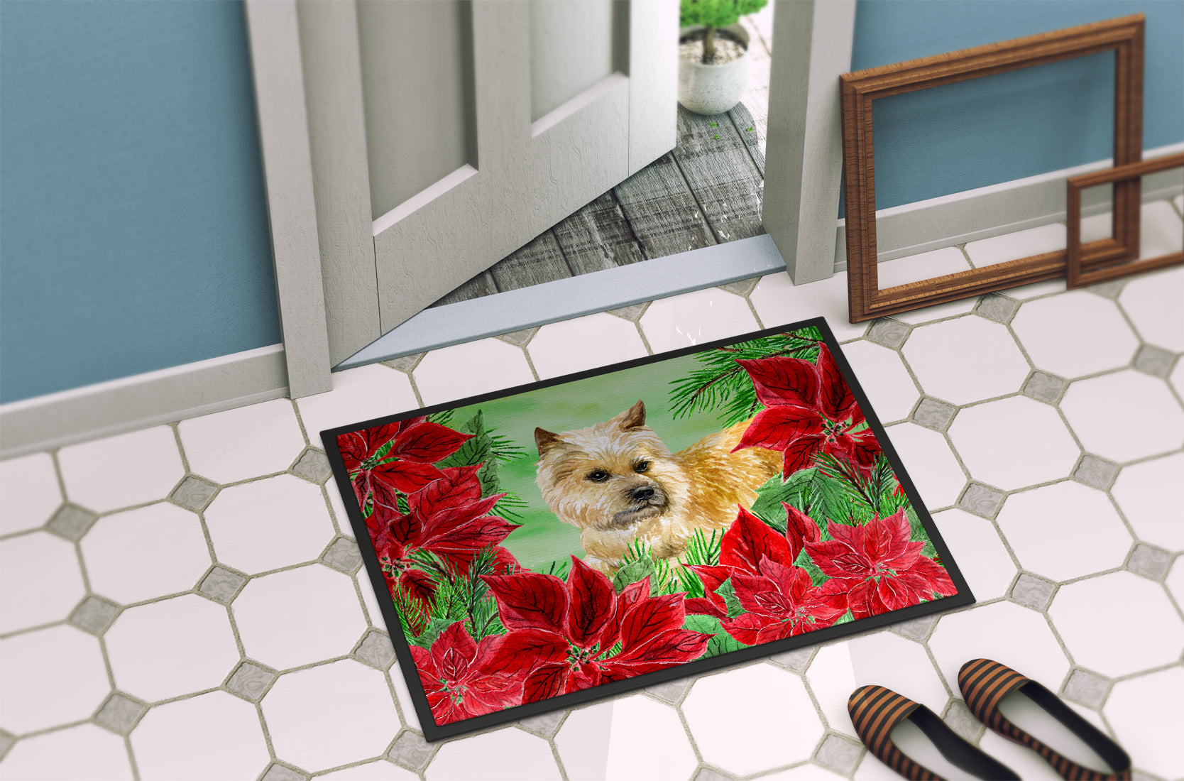 Cairn Terrier Poinsettas Indoor or Outdoor Mat 18x27 CK1338MAT - the-store.com