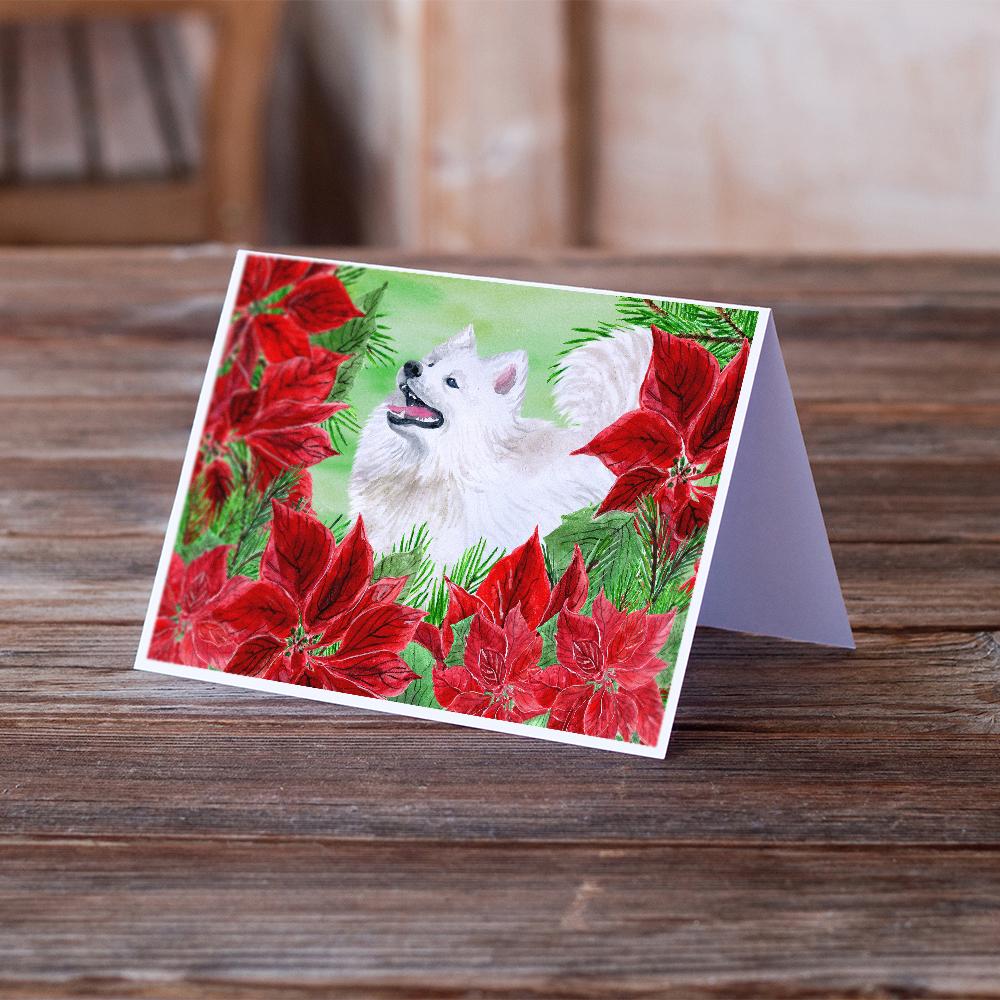 Samoyed Poinsettas Greeting Cards and Envelopes Pack of 8 - the-store.com