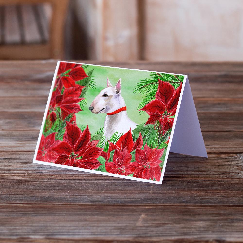 Bull Terrier Poinsettas Greeting Cards and Envelopes Pack of 8 - the-store.com