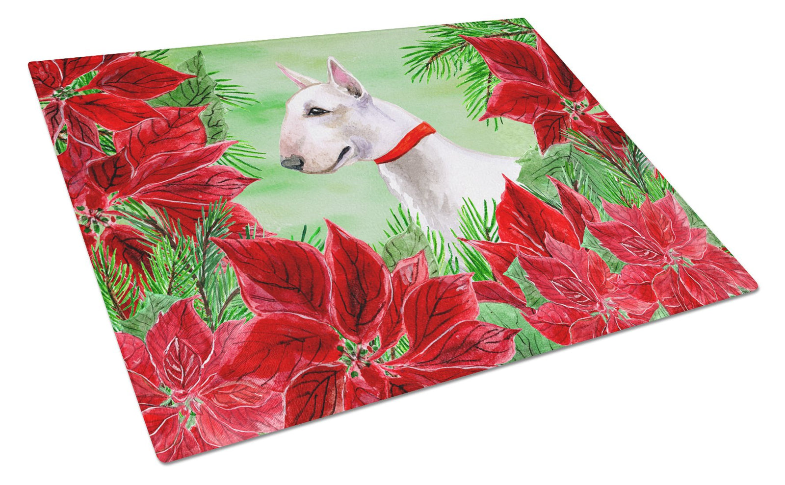 Bull Terrier Poinsettas Glass Cutting Board Large CK1341LCB by Caroline's Treasures