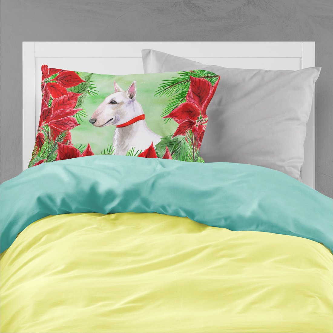 Bull Terrier Poinsettas Fabric Standard Pillowcase CK1341PILLOWCASE by Caroline's Treasures