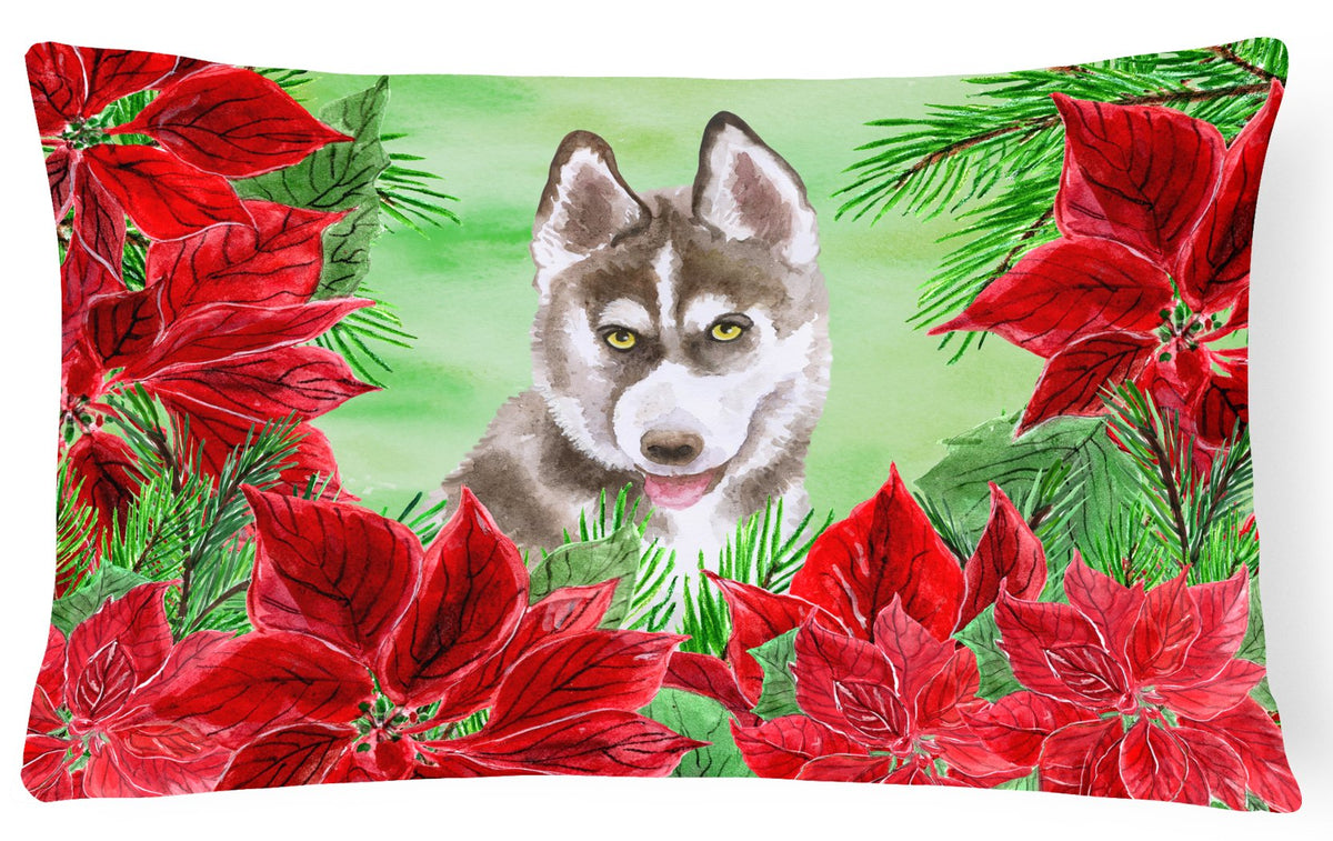 Siberian Husky Grey Poinsettas Canvas Fabric Decorative Pillow CK1344PW1216 by Caroline&#39;s Treasures