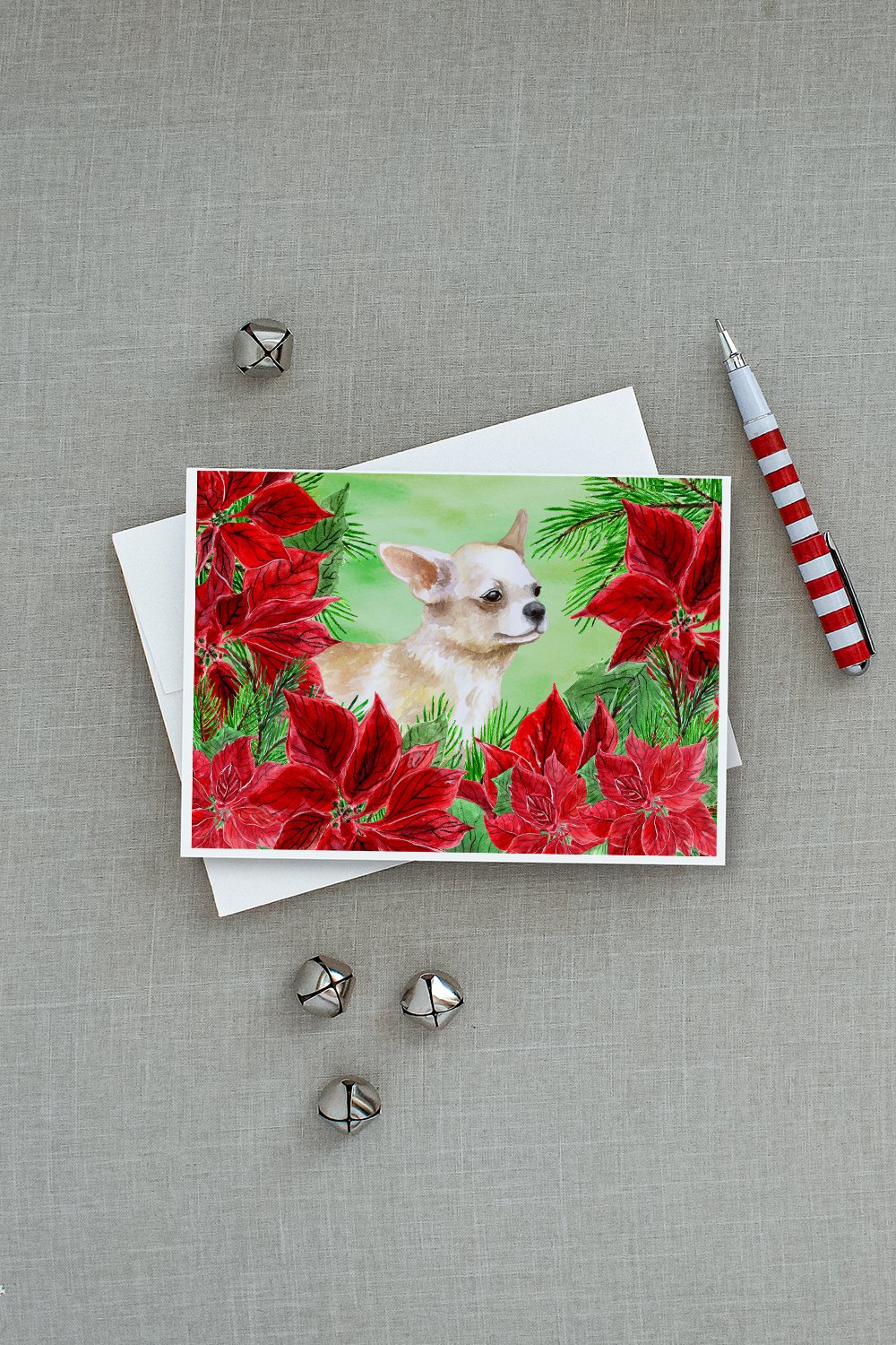 Chihuahua Leg up Poinsettas Greeting Cards and Envelopes Pack of 8 - the-store.com