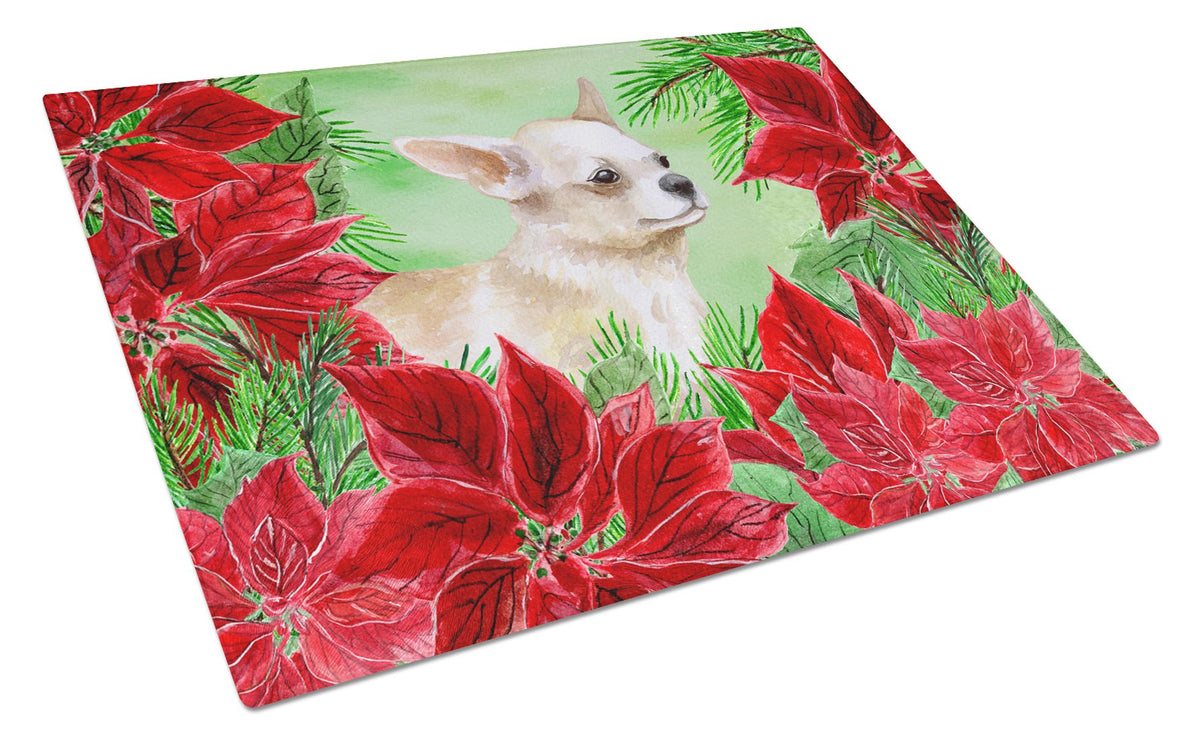 Chihuahua Leg up Poinsettas Glass Cutting Board Large CK1345LCB by Caroline&#39;s Treasures