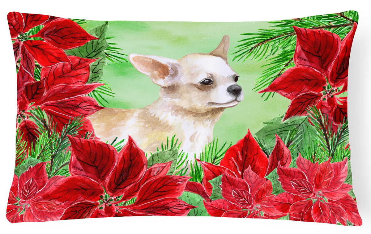 Chihuahua Leg up Poinsettas Canvas Fabric Decorative Pillow CK1345PW1216 by Caroline&#39;s Treasures