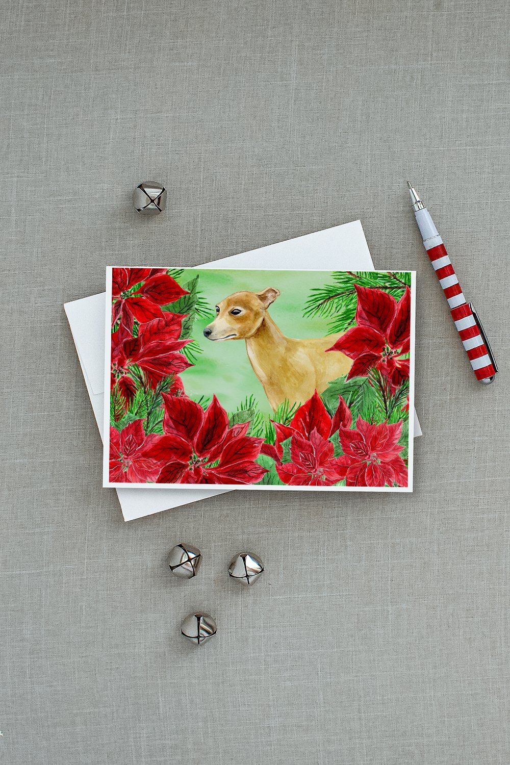 Italian Greyhound Poinsettas Greeting Cards and Envelopes Pack of 8 - the-store.com