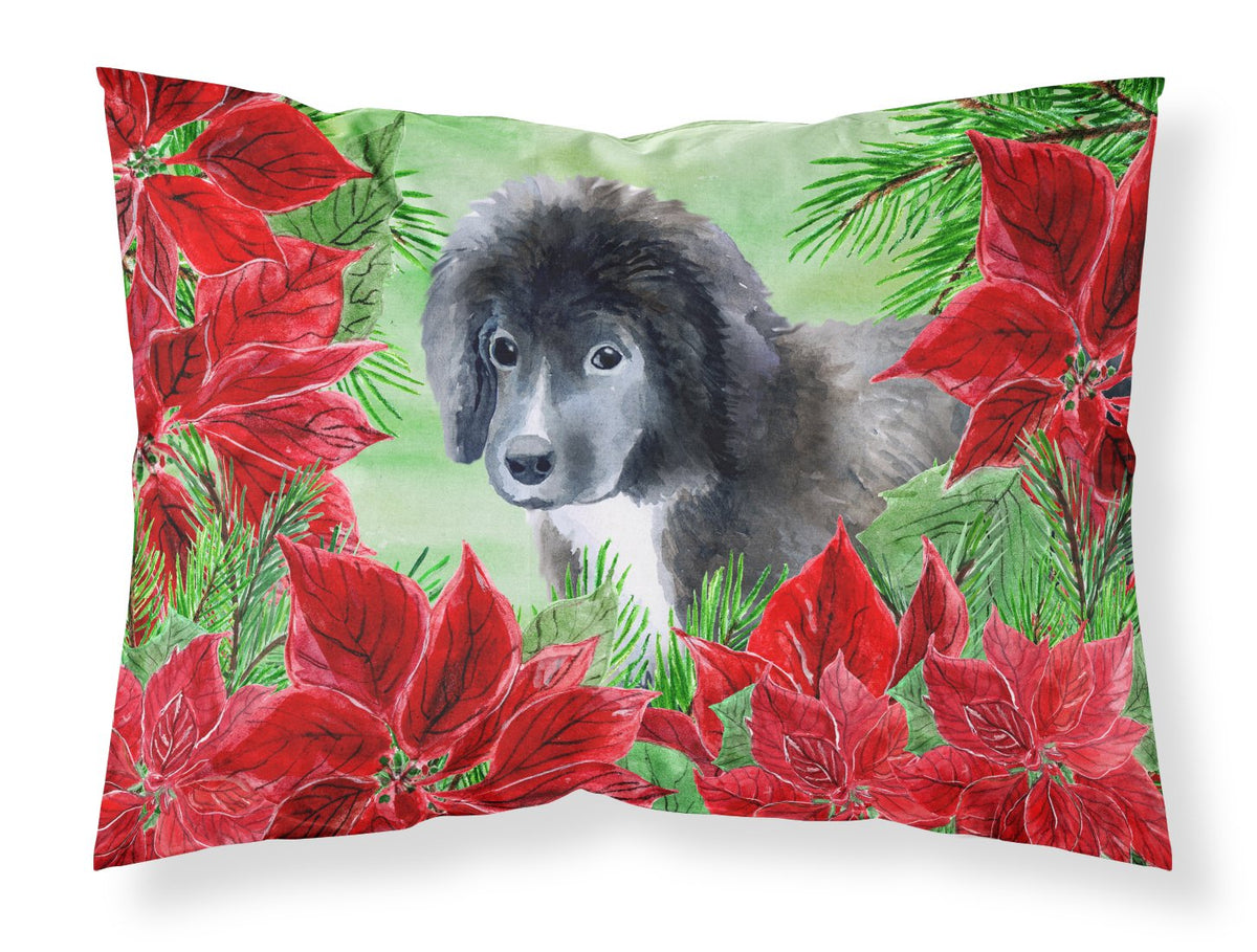 Newfoundland Puppy Poinsettas Fabric Standard Pillowcase CK1347PILLOWCASE by Caroline&#39;s Treasures