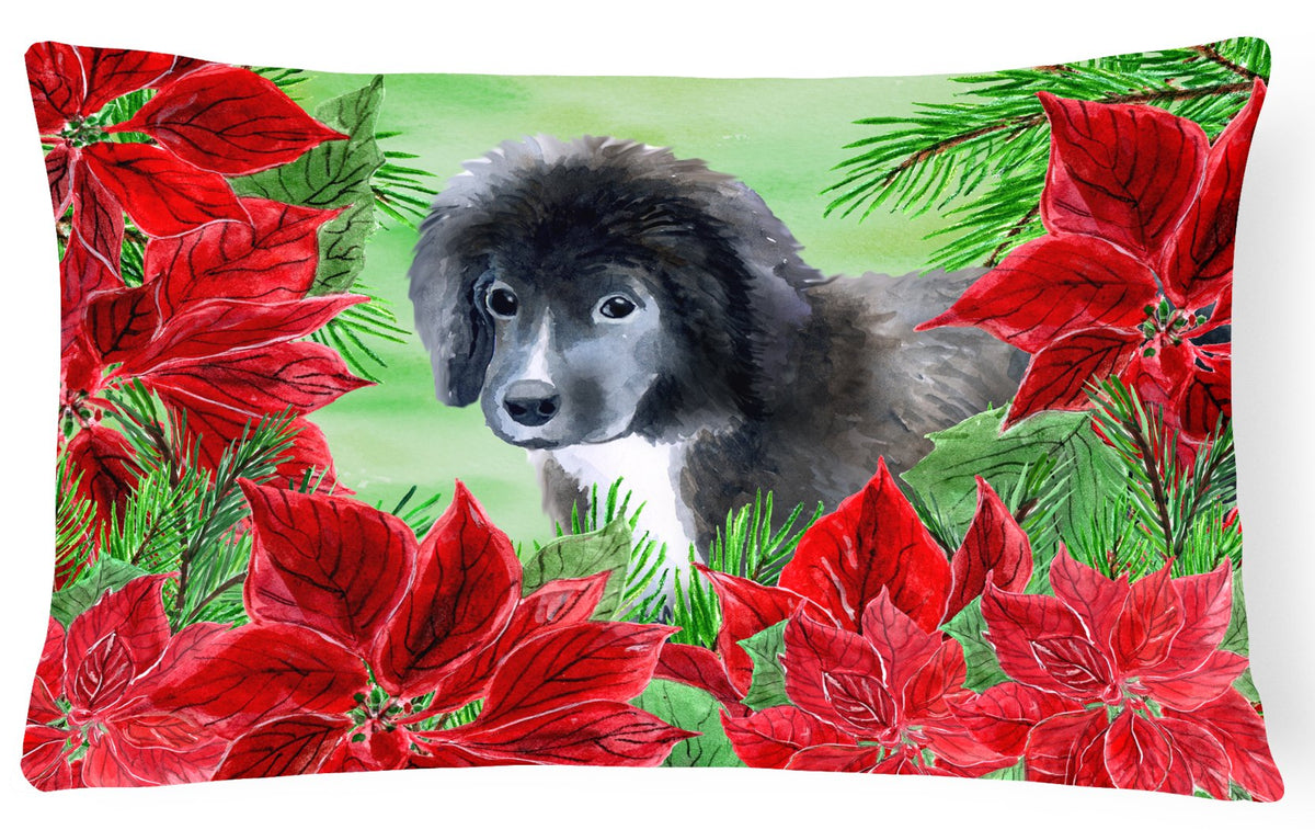 Newfoundland Puppy Poinsettas Canvas Fabric Decorative Pillow CK1347PW1216 by Caroline&#39;s Treasures