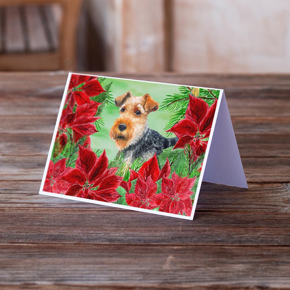 Welsh Terrier Poinsettas Greeting Cards and Envelopes Pack of 8 - the-store.com