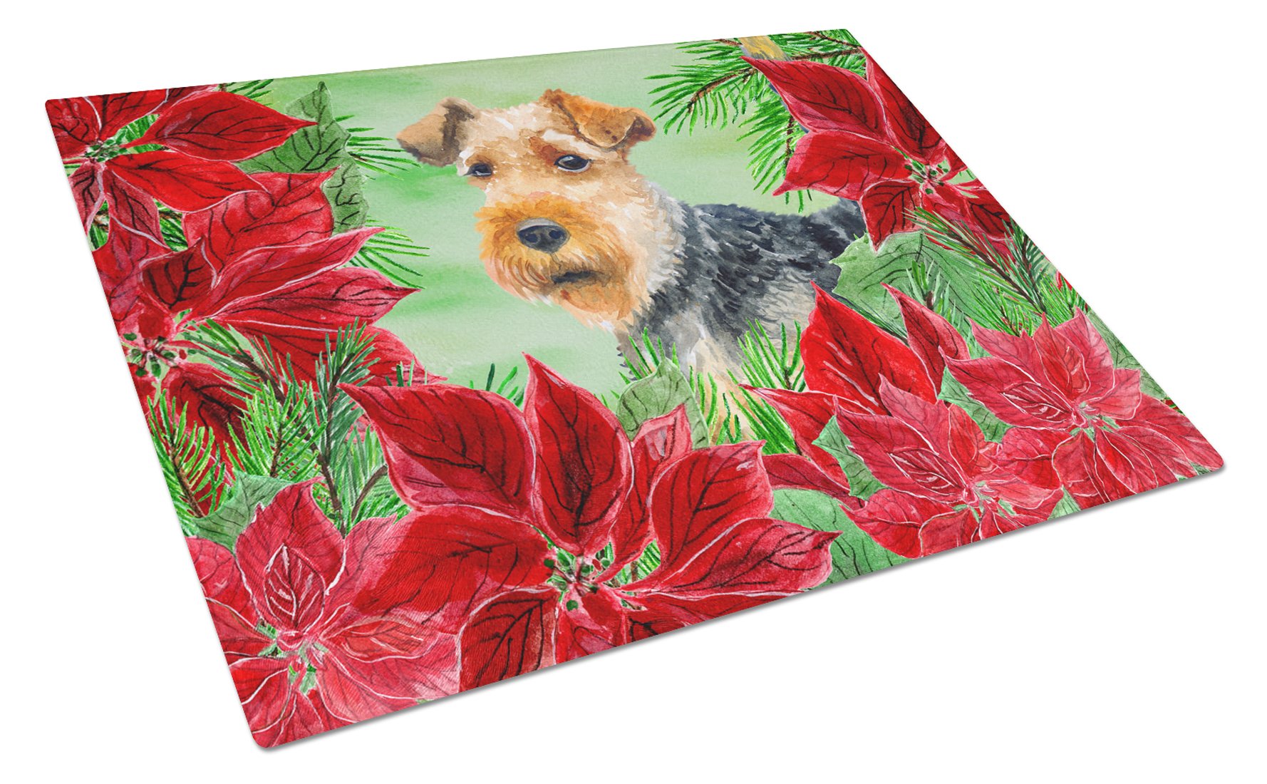 Welsh Terrier Poinsettas Glass Cutting Board Large CK1348LCB by Caroline's Treasures