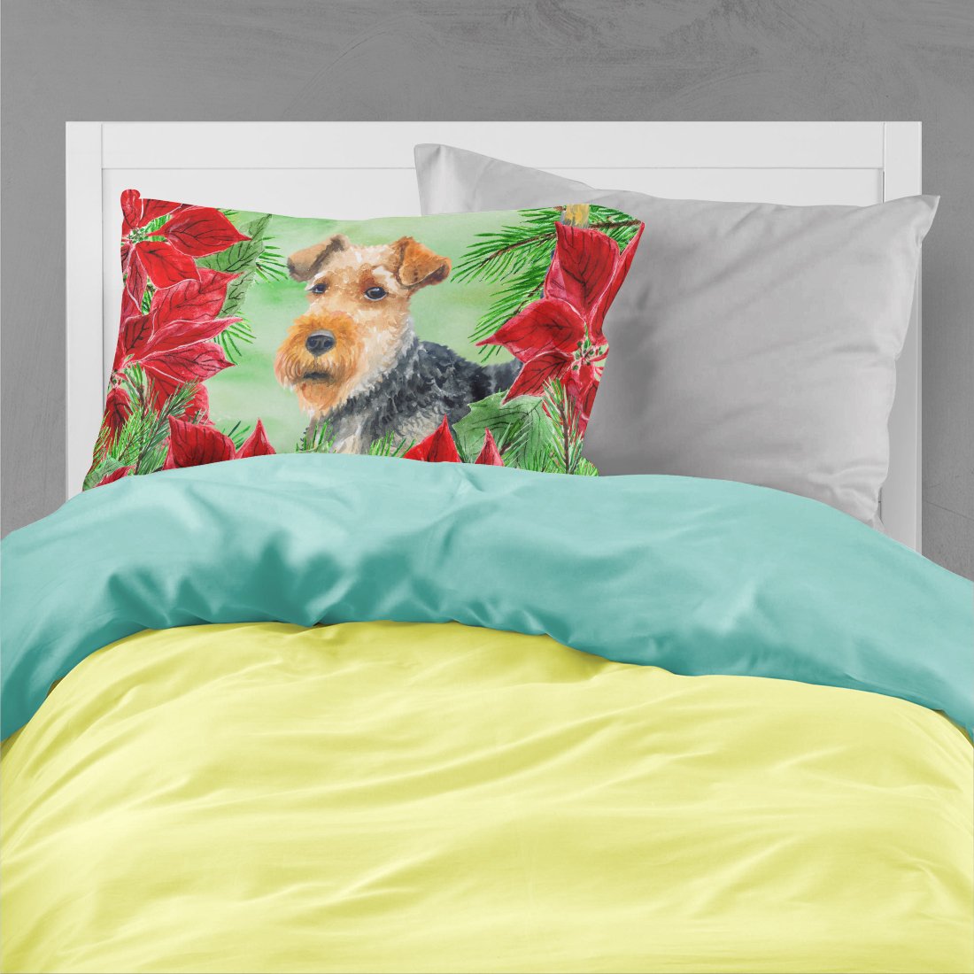 Welsh Terrier Poinsettas Fabric Standard Pillowcase CK1348PILLOWCASE by Caroline's Treasures