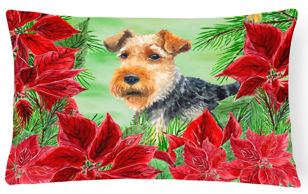 Welsh Terrier Poinsettas Canvas Fabric Decorative Pillow CK1348PW1216 by Caroline&#39;s Treasures