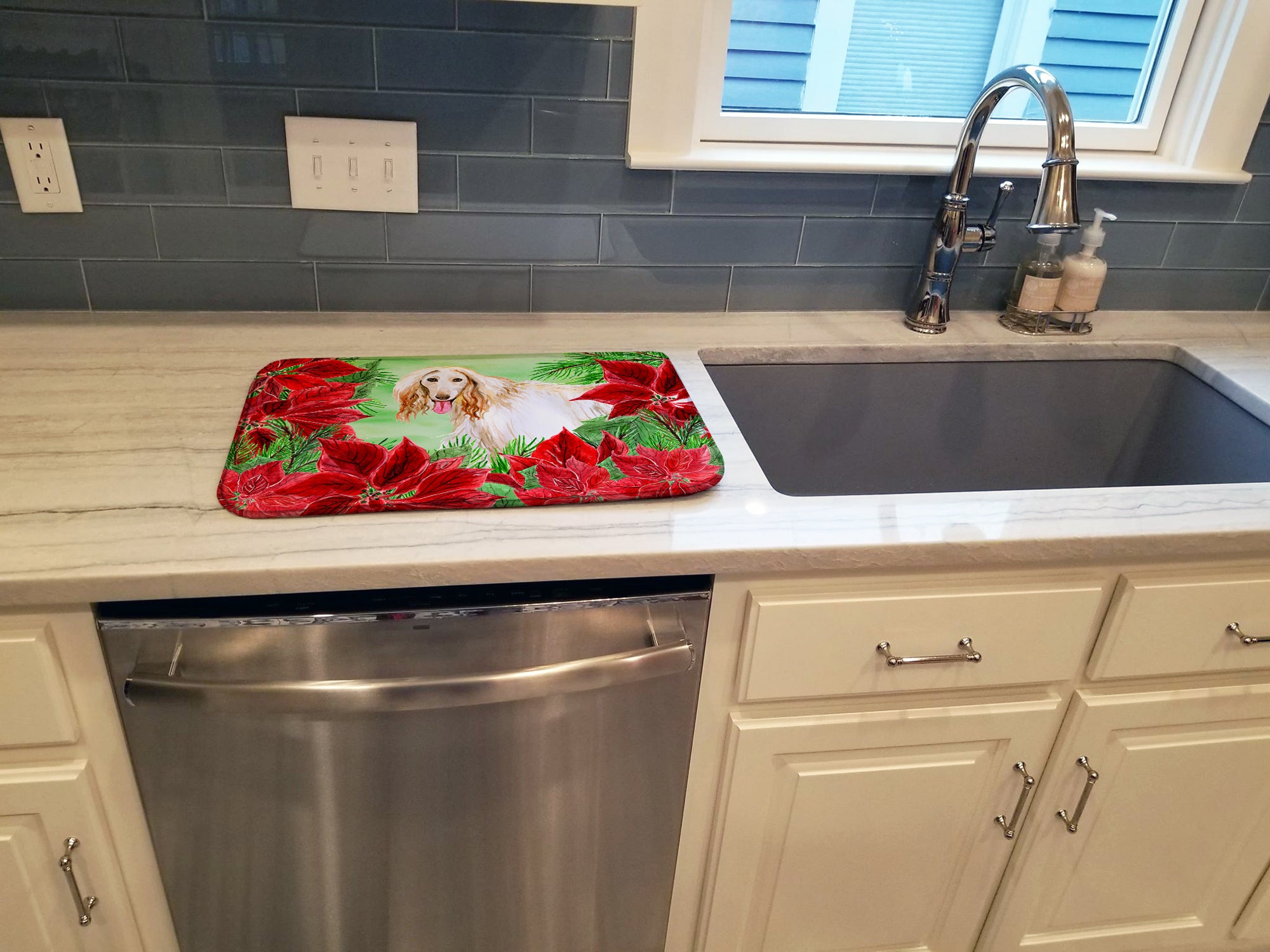 Afghan Hound Poinsettas Dish Drying Mat CK1350DDM  the-store.com.