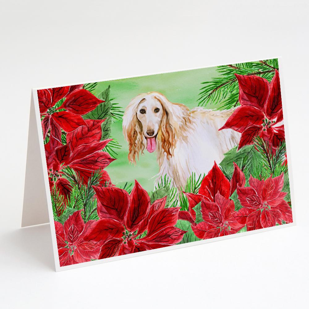 Buy this Afghan Hound Poinsettas Greeting Cards and Envelopes Pack of 8