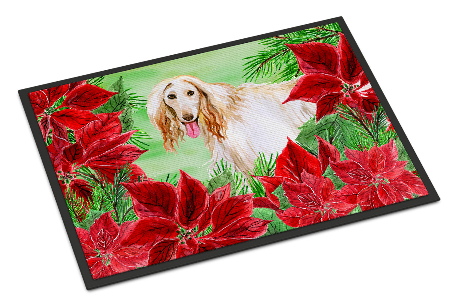 Afghan Hound Poinsettas Indoor or Outdoor Mat 18x27 CK1350MAT - the-store.com