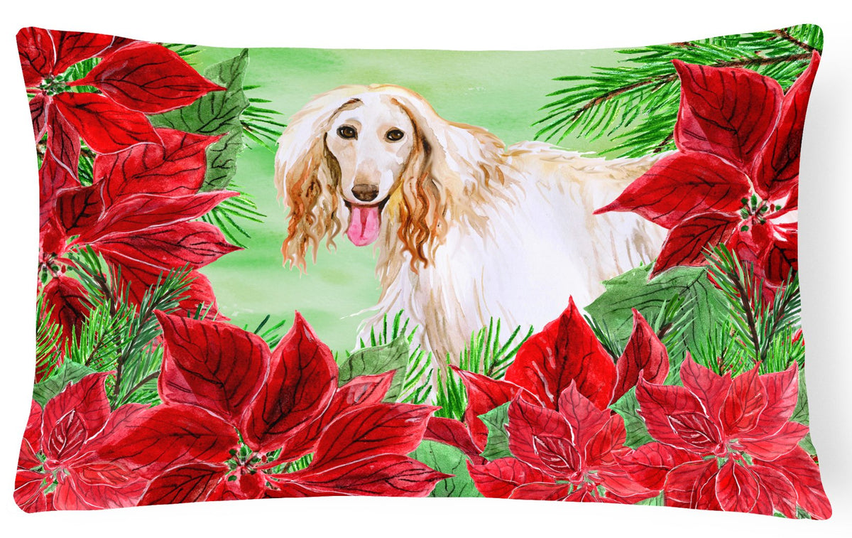Afghan Hound Poinsettas Canvas Fabric Decorative Pillow CK1350PW1216 by Caroline&#39;s Treasures