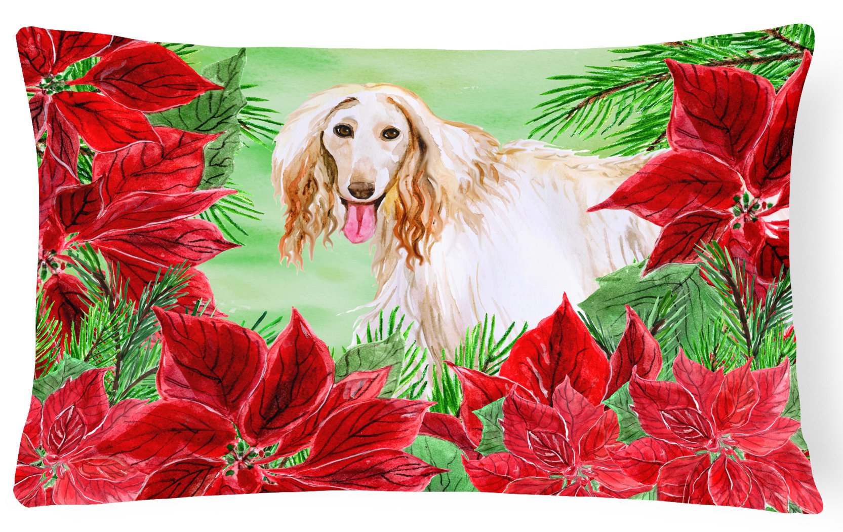 Afghan Hound Poinsettas Canvas Fabric Decorative Pillow CK1350PW1216 by Caroline's Treasures