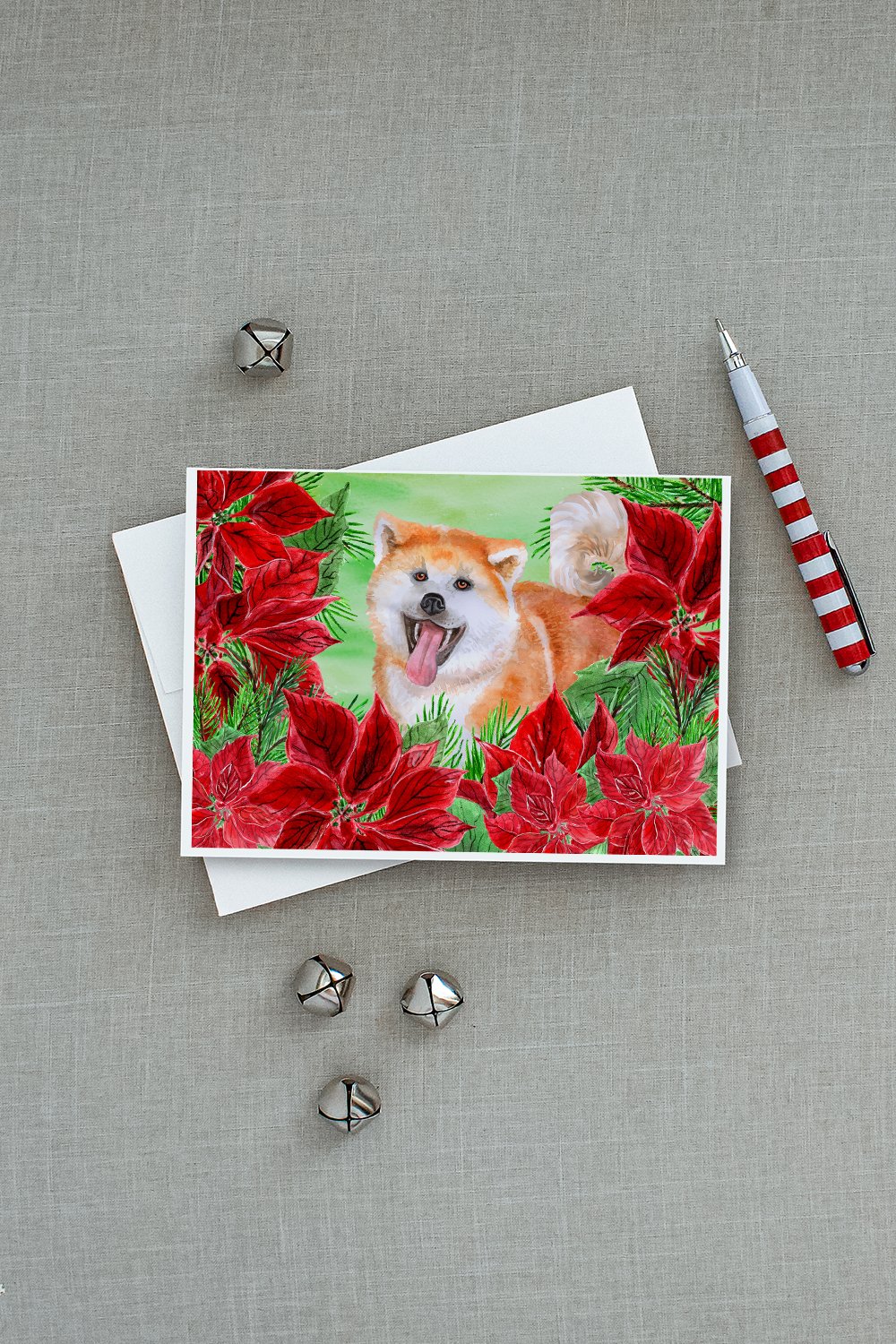 Akita Poinsettas Greeting Cards and Envelopes Pack of 8 - the-store.com