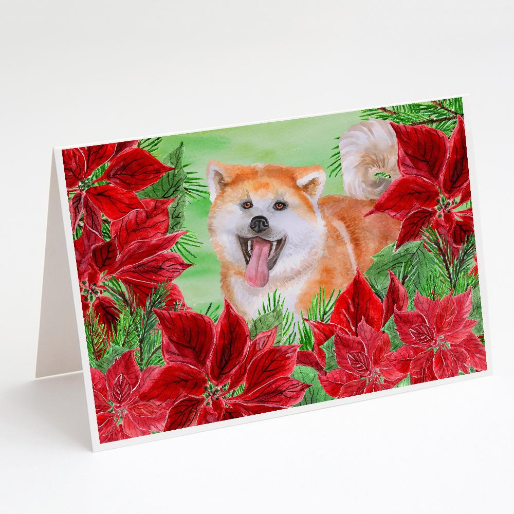Buy this Akita Poinsettas Greeting Cards and Envelopes Pack of 8