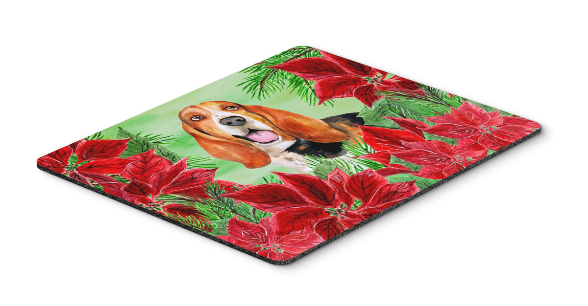 Basset Hound Poinsettas Mouse Pad, Hot Pad or Trivet CK1352MP by Caroline&#39;s Treasures