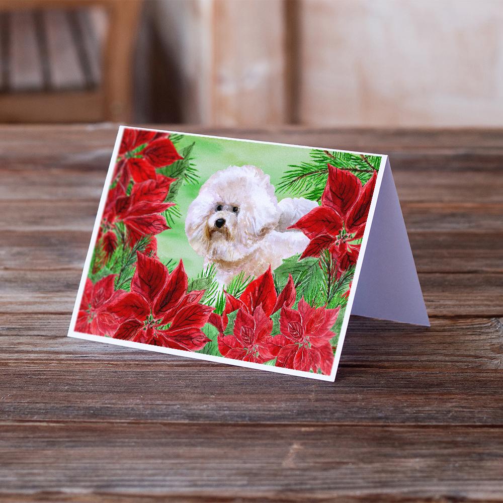 Bichon Frise #2 Poinsettas Greeting Cards and Envelopes Pack of 8 - the-store.com