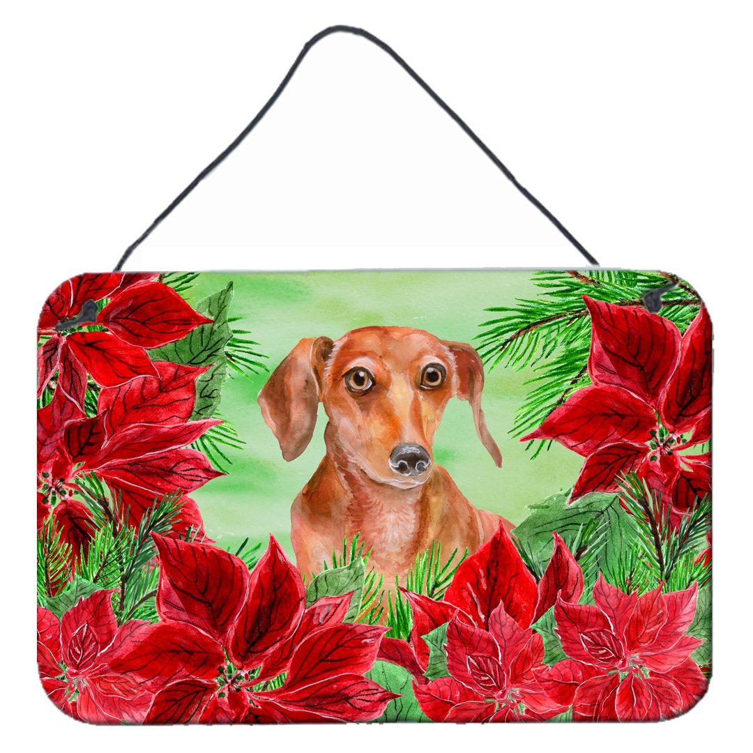 Red Dachshund Poinsettas Wall or Door Hanging Prints CK1355DS812 by Caroline&#39;s Treasures