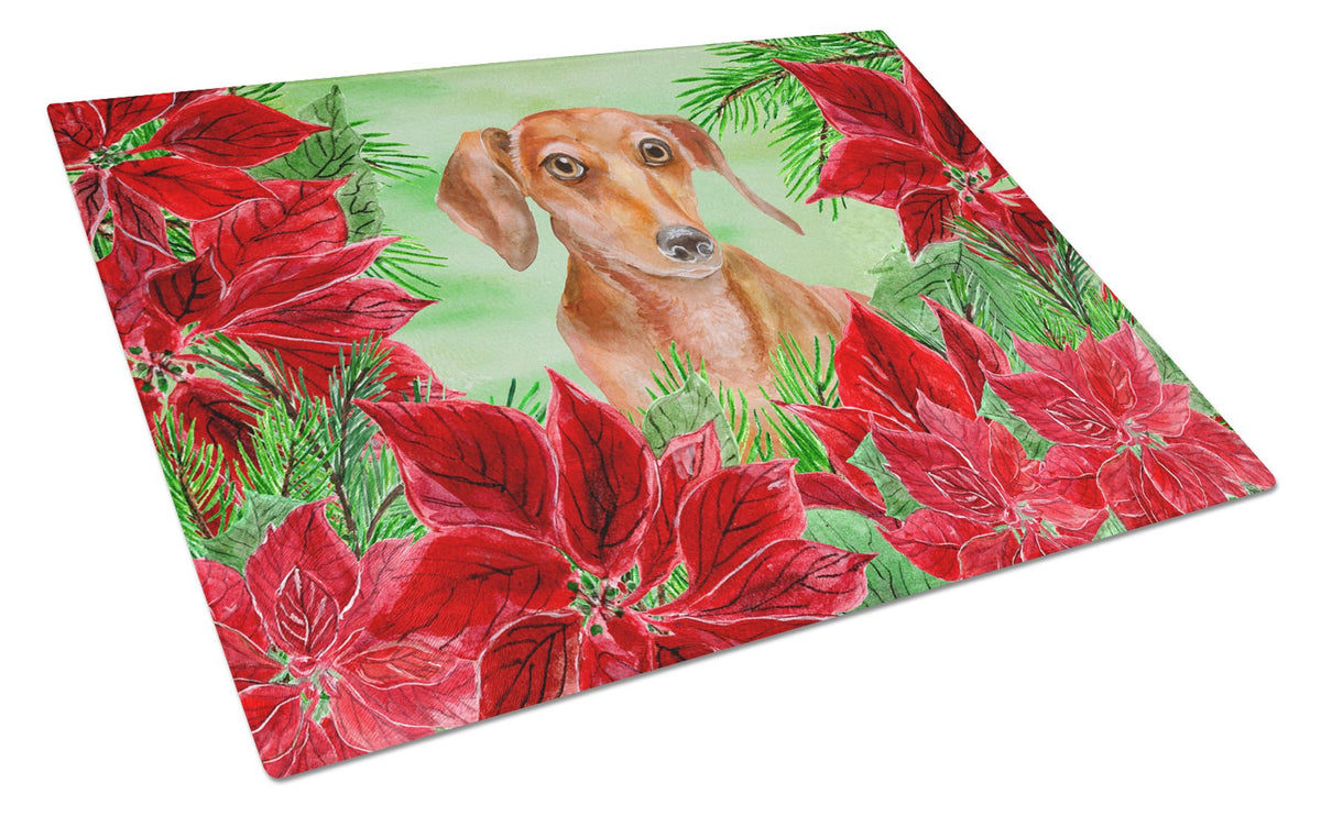 Red Dachshund Poinsettas Glass Cutting Board Large CK1355LCB by Caroline&#39;s Treasures