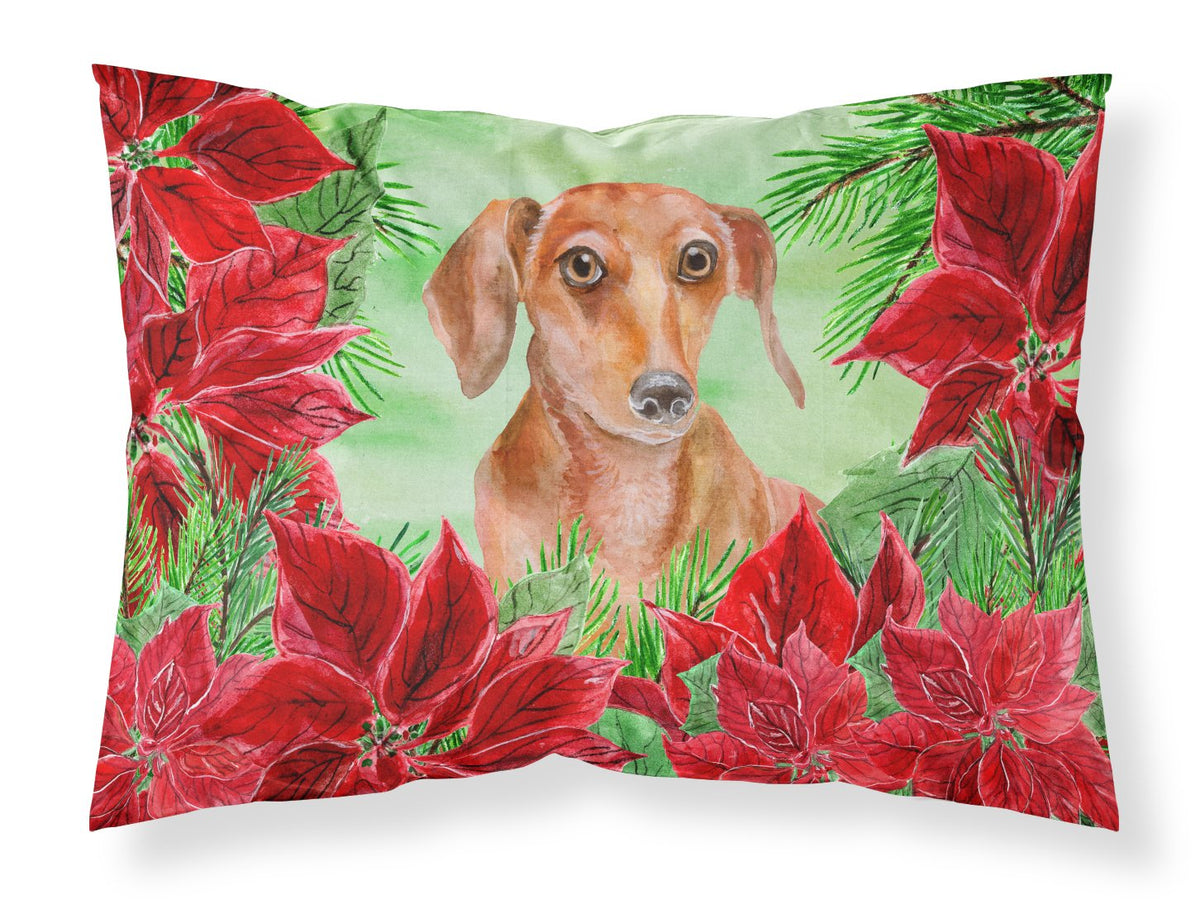 Red Dachshund Poinsettas Fabric Standard Pillowcase CK1355PILLOWCASE by Caroline&#39;s Treasures