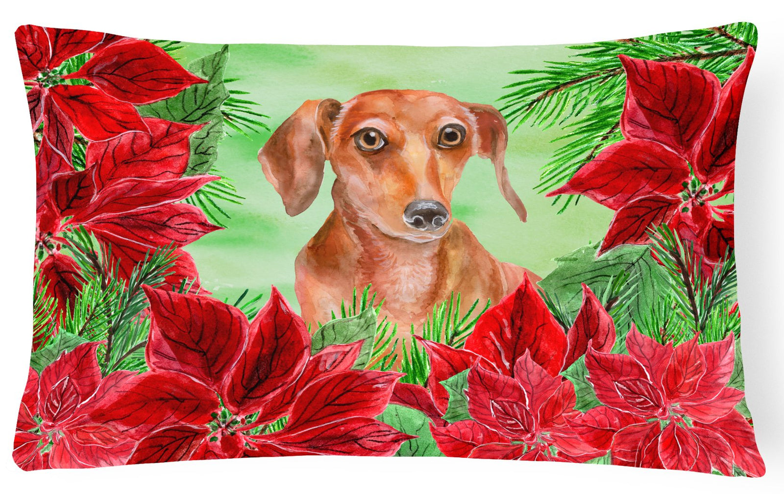 Red Dachshund Poinsettas Canvas Fabric Decorative Pillow CK1355PW1216 by Caroline's Treasures