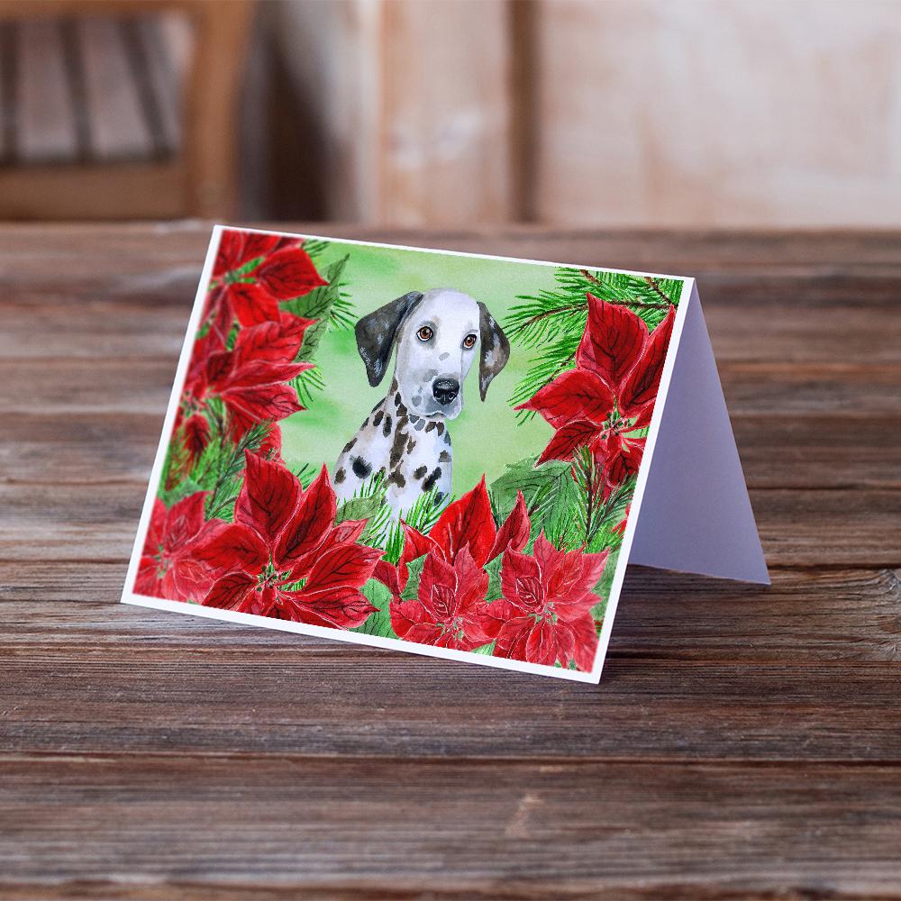 Dalmatian Puppy Poinsettas Greeting Cards and Envelopes Pack of 8 - the-store.com