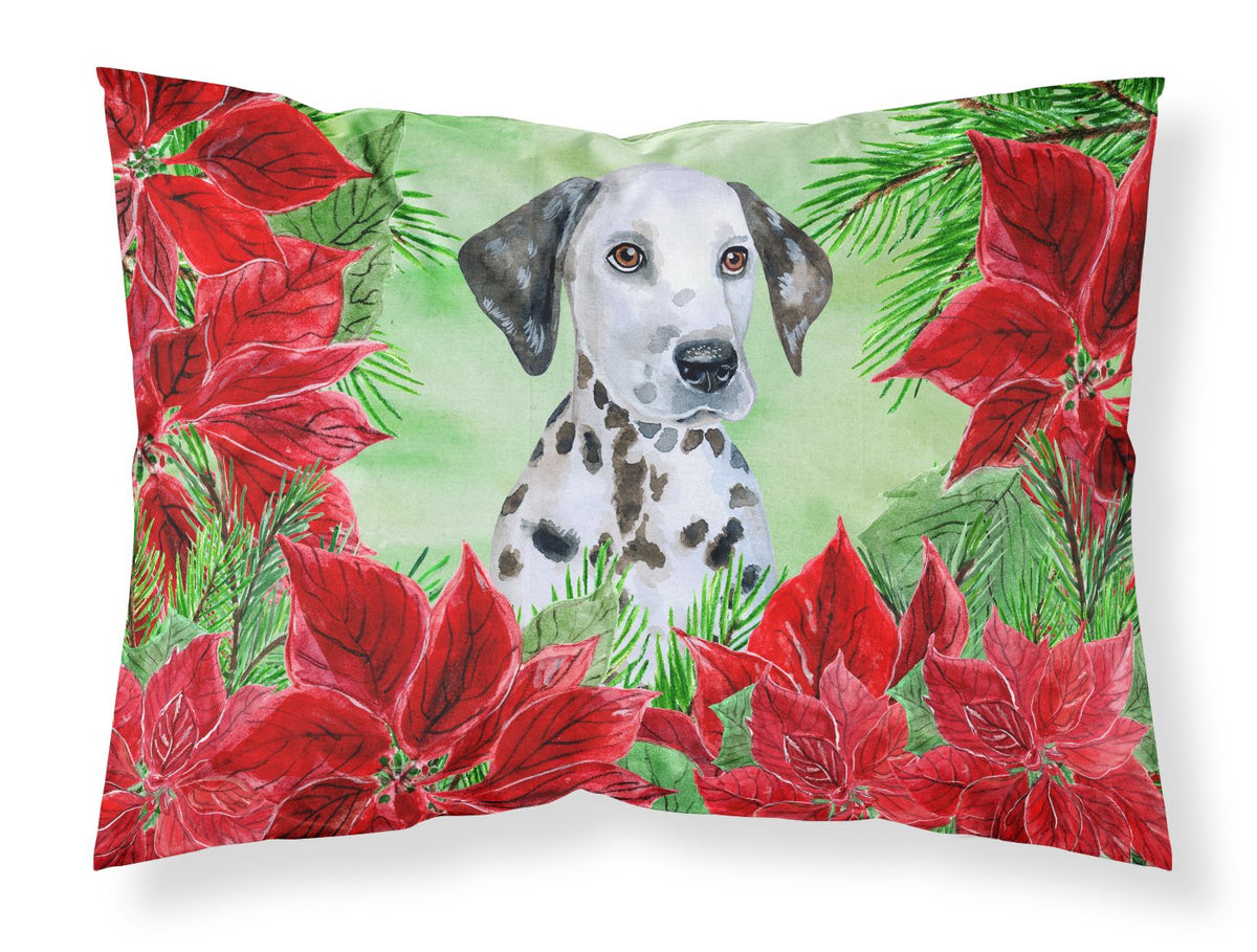 Dalmatian Puppy Poinsettas Fabric Standard Pillowcase CK1356PILLOWCASE by Caroline&#39;s Treasures
